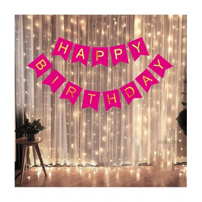 HEMITO 32 pcs Combo Happy Birthday 1 Pcs, 12 Meter Long Led Light 1 Pc, 30 Gold and Pink Metallic Balloon Birthday Decorations Kit with lights