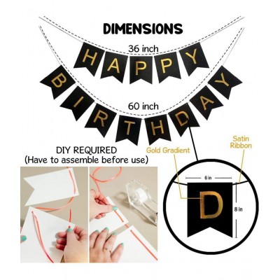 HEMITO 33Pcs Combo Set for Happy Birthday Decoration Golden and Black Metallic Balloons(30) + Happy Birthday Letter(1) + Golden Curtain(2)