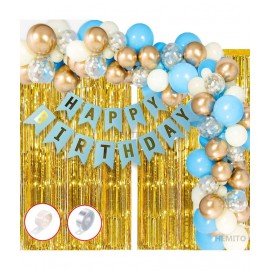 HEMITO 93Pcs Happy Birthday Balloons Decoration Items Combo Kit Blue Gold WhiteBlue White And gold Metallic Balloons Birthday + Happy Birthday Decorations Items