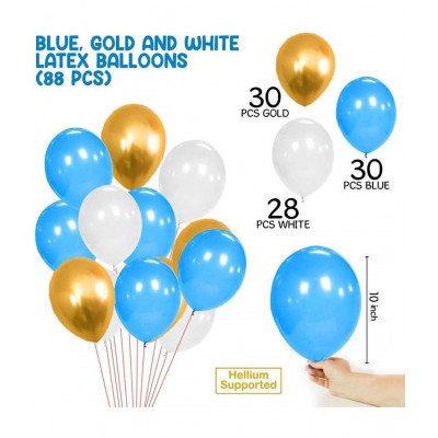 HEMITO 93Pcs Happy Birthday Balloons Decoration Items Combo Kit Blue Gold WhiteBlue White And gold Metallic Balloons Birthday + Happy Birthday Decorations Items