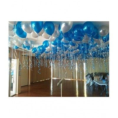 HEMITO Premium Metallic Latex Balloons Pack of 50 Blue & Silver Balloons for Party Decoration (Blue, Silver Pack of 50)