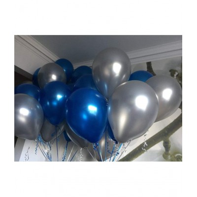 HEMITO Premium Metallic Latex Balloons Pack of 50 Blue & Silver Balloons for Party Decoration (Blue, Silver Pack of 50)