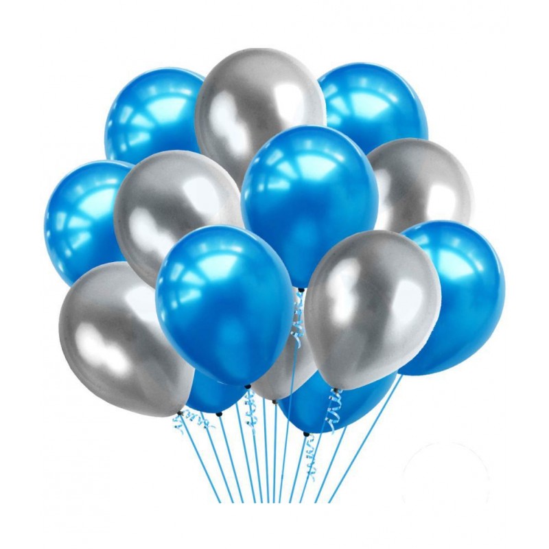 HEMITO Premium Metallic Latex Balloons Pack of 50 Blue & Silver Balloons for Party Decoration (Blue, Silver Pack of 50)
