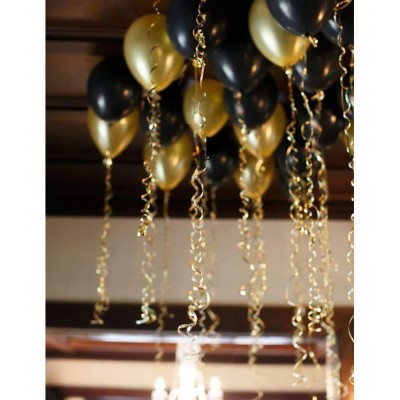 HEMITO Premium Metallic Latex Balloons Pack of 50 Golden, Black Balloons for Decoration (Golden, Black, Pack of 50)