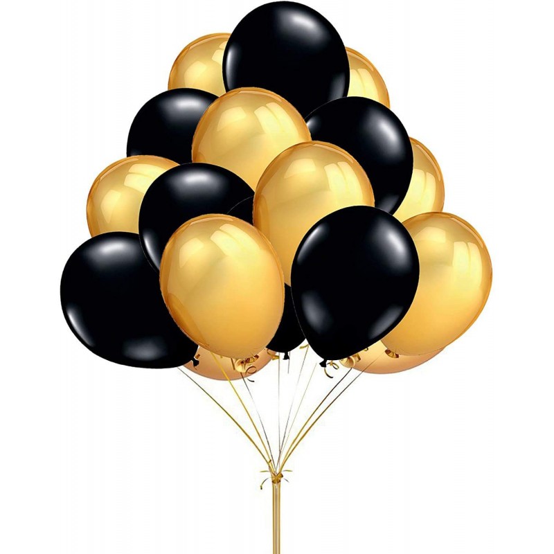 HEMITO Premium Metallic Latex Balloons Pack of 50 Golden, Black Balloons for Decoration (Golden, Black, Pack of 50)