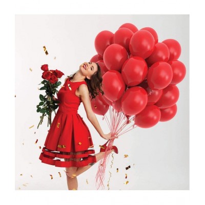 HEMITO Premium Metallic Latex Balloons Pack of 50 Red Balloons for Party Decoration (Red, Pack of 50)