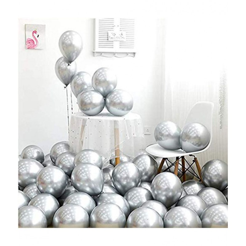 HEMITO Premium Metallic Latex Balloons Pack of 50 Silver Balloons for Party Decoration (Silver, Pack of 50)
