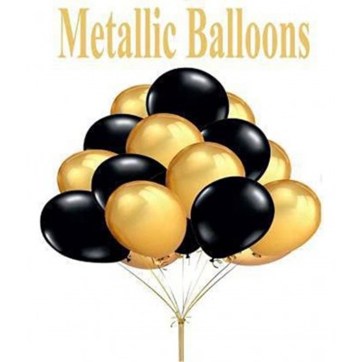 HEMITO Solid Happy Birthday Golden Foil Letter Balloons(13 foil letter 1 pack)With 30 Pic Black Gold Balloons And 2 Pcs Golden Metallic Rubber Fringe Shiny Curtains Balloon (Gold, Black, Pack of 45)