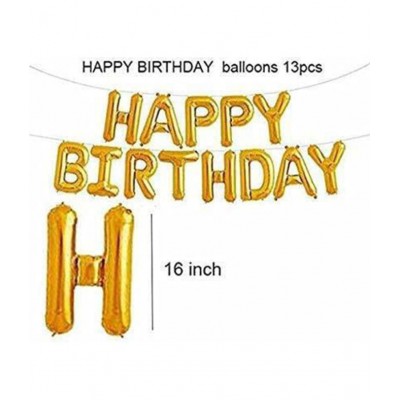 HEMITO Solid Happy Birthday Golden Foil Letter Balloons(13 foil letter 1 pack)With 30 Pic Black Gold Balloons And 2 Pcs Golden Metallic Rubber Fringe Shiny Curtains Balloon (Gold, Black, Pack of 45)