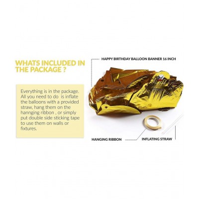 HEMITO Solid Happy Birthday Golden Foil Letter Balloons(13 foil letter 1 pack)With 30 Pic Black Gold Balloons And 2 Pcs Golden Metallic Rubber Fringe Shiny Curtains Balloon (Gold, Black, Pack of 45)