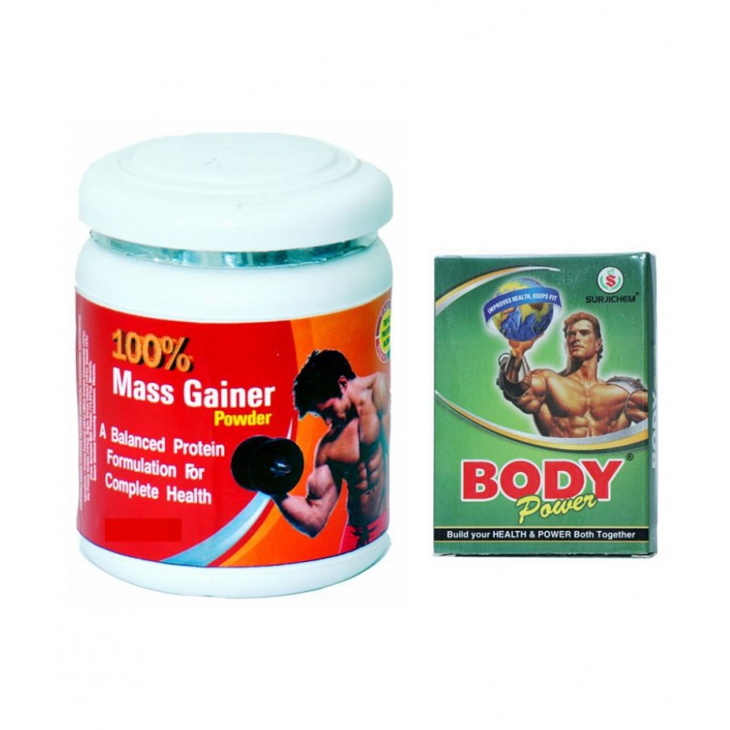 HERBS & U Body Power 2x10=20 Capsule & 100% Mass Gainer Powder 300 gm Chocolate
