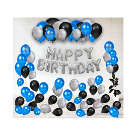 HK balloons®  Pack of 43 Happy Birthday Balloon Letters Set of Silver with 30 HD Metallic Balloons (Blue, Black and Silver)