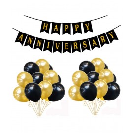 HK balloons® Black, Gold Happy Anniversary Combo with Banner and 51 Pieces Balloon for Anniversary Decoration (Happy Anniversary Combo with Banner) ( Pack of 51)