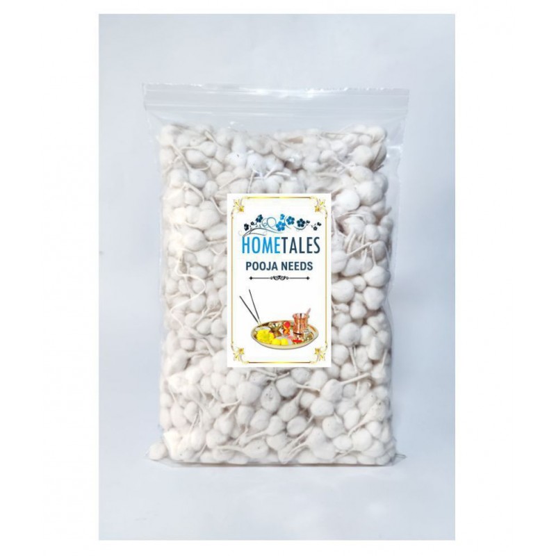 HOMETALES - 500pc Cotton Wicks, Diya Batti for Pooja, White