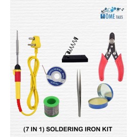 HOMETALES (7 in 1) Soldering Iron Kit (25W Soldering Iron, Tweezer, Soldering Iron Stand, Soldering Paste, Soldering Wire, Desoldering Wick, Wire Cutter)