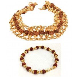 HOMETALES Combo of Gold Plated Wheat Cut Rudraksha Kadaa & Goldplated Rudraksha Cap Bracelet (Combo Of 2) HOMETALES Combo of Gold Plated Wheat Cut Rudraksha Kadaa & Goldplated Rudraksha Cap Bracelet (Combo Of 2)