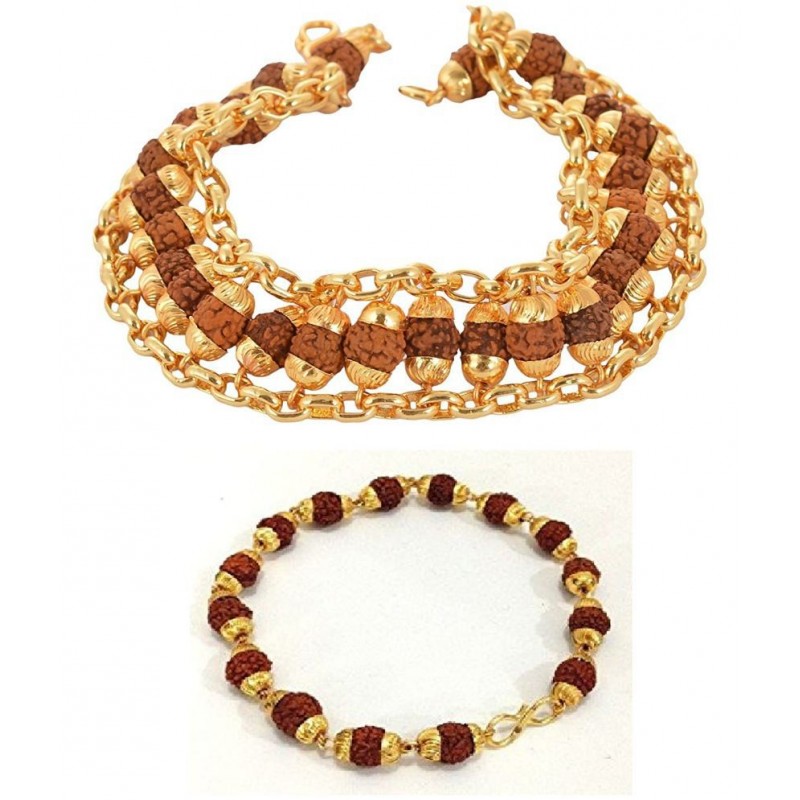 HOMETALES Combo of Gold Plated Wheat Cut Rudraksha Kadaa & Goldplated Rudraksha Cap Bracelet (Combo Of 2) HOMETALES Combo of Gold Plated Wheat Cut Rudraksha Kadaa & Goldplated Rudraksha Cap Bracelet (Combo Of 2)