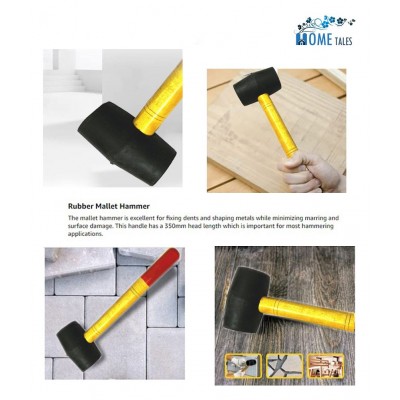 HOMETALES-Finest Rubber Hammer/Mallet With Wooden Handle for Tile Fitting and Other Soft Impact Works Dead Blow Hammer -400 Gms