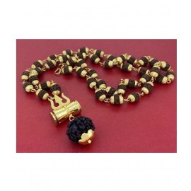 HOMETALES Five Face Black Rudraksha In Golden Cap Religious Jewelry Loard Shiv With Trishul Damru Locket for Unisex HOMETALES Five Face Black Rudraksha In Golden Cap Religious Jewelry Loard Shiv With Trishul Damru Locket for Unisex