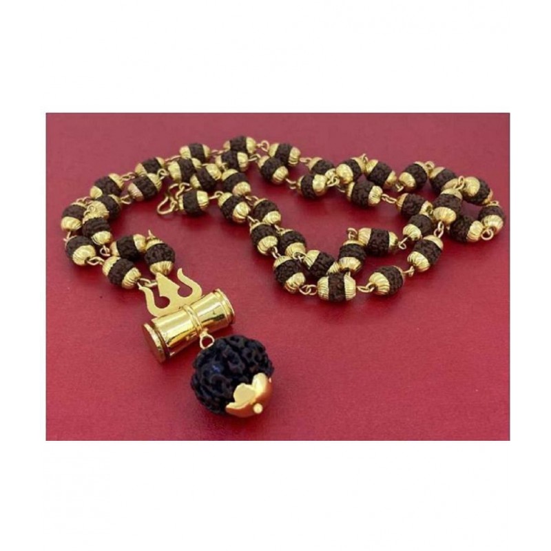 HOMETALES Five Face Black Rudraksha In Golden Cap Religious Jewelry Loard Shiv With Trishul Damru Locket for Unisex HOMETALES Five Face Black Rudraksha In Golden Cap Religious Jewelry Loard Shiv With Trishul Damru Locket for Unisex