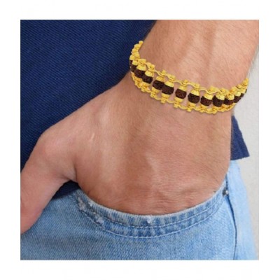 HOMETALES Gold Plated Beaded Rudraksha Bracelet for Men and Women