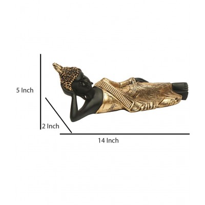 HOMETALES Golden Black Resin Samadhi Buddha Showpiece/ Figurine 14 Inch