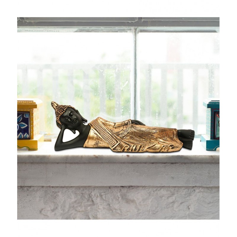 HOMETALES Golden Black Resin Samadhi Buddha Showpiece/ Figurine 14 Inch