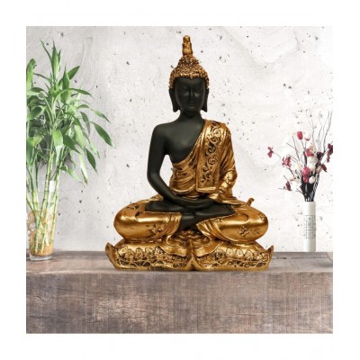 HOMETALES Golden Black Resin Samadhi Buddha Showpiece/ Figurine 9 Inch