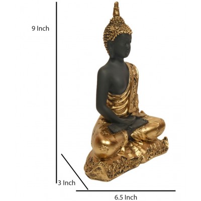 HOMETALES Golden Black Resin Samadhi Buddha Showpiece/ Figurine 9 Inch