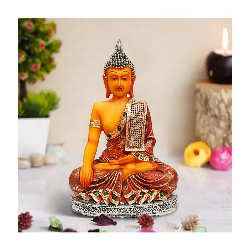 HOMETALES Multicolor Resin Samadhi Buddha Showpiece/ Figurine 11 Inch