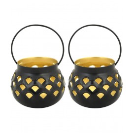 HOMETALES Table Top Iron Tea Light Holder - Pack of 2