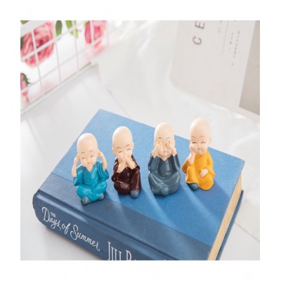 HOUSEMALL Multicolour Polyresin Monk Buddha Smoke Backflow - Pack of 4
