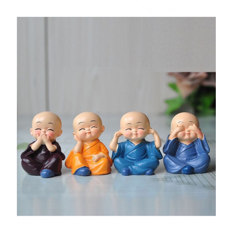 HOUSEMALL Multicolour Polyresin Monk Buddha Smoke Backflow - Pack of 4