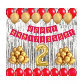 Happy Anniversary Banner (Red) + 30 Metallic Balloon(Red,Gold) + 2 Number Foil (Golden) + 2 Fringe (Silver)