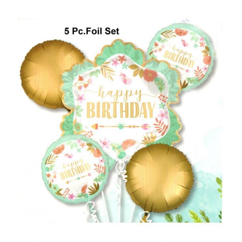 Happy Birthday 5 Pc Theme Party Birthday Decorations Foil Balloons Bouquet Set for Decoration (Pack of 5 Happy Birthday Theme)