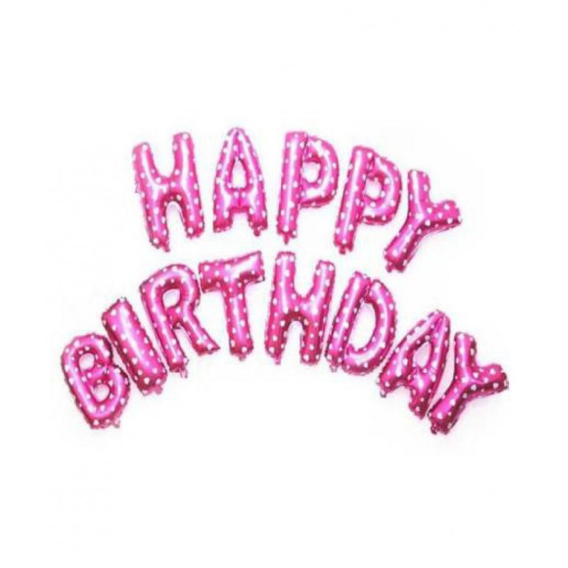 Happy Birthday Alphabets Letter Foil Balloon with Polka Dot (Pink Color- 13PCS ) for Birthday Decoration