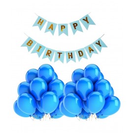 Happy Birthday Banner & Balloons Combo for Birthday Party Decoration (1 Banner, 50 Metallic Blue Balloons) for happy birthday decoration item, birthday decoration kit, birthday balloon decoration combo for Boys, Girls, Kids, husband and Wife.