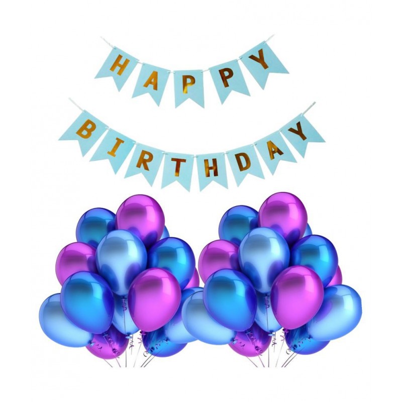Happy Birthday Banner & Balloons Combo for Birthday Party Decoration (1 Banner, 50 Metallic Blue, Purple Balloons) for happy birthday decoration item, birthday decoration kit, birthday balloon decoration combo for Boys, Girls, Kids, husband and Wife.