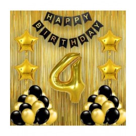 Happy Birthday Banner (Black) + 30 Metallic Balloon(Black,Golden) + 4 Number Foil + 4 Star (Golden) + 2 Fringe (Golden)