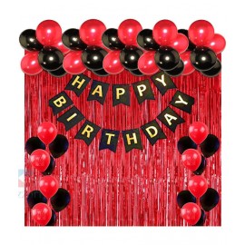 Happy Birthday Banner (Black) + 30 Metallic Balloon(Red,Black) + 2 Fringe (Red)