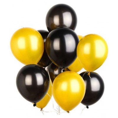 Happy Birthday Banner (Black)+ 30 Metallic Balloons (Gold, Black) + FREE 1 pc. LED Light With Battery (7 Feet)