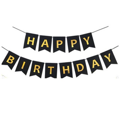 Happy Birthday Banner (Black)+ 30 Metallic Balloons (Gold, Black) + FREE 1 pc. LED Light With Battery (7 Feet)