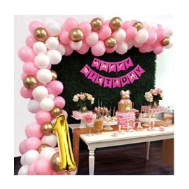 Happy Birthday Banner (Pink) + 30 Metallic Balloon (Pink,White,Gold) + 1 Number Foil for happy birthday decoration item, birthday decoration kit, birthday balloon decoration combo for Boys, Girls, Kids, husband and Wife