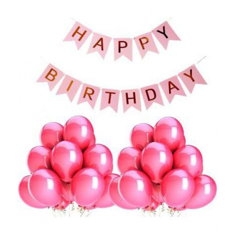 Happy Birthday Banner (Pink) + 30 Metallic Balloon(Pink)