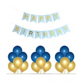 Happy Birthday Banner (SkyBlue) + 30 Metallic Balloon (Blue, Golden)
