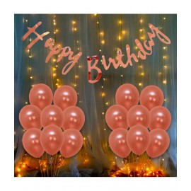 Happy Birthday Cursive (RoseGold) + 30 Meatllic Balloon (RoseGold)