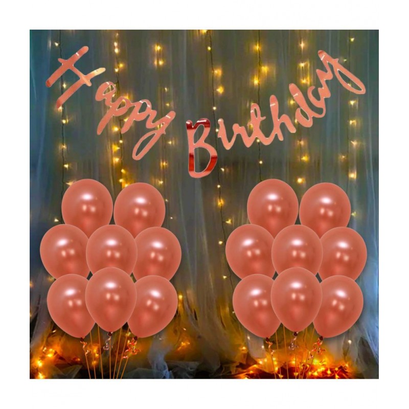 Happy Birthday Cursive (RoseGold) + 30 Meatllic Balloon (RoseGold)