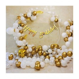 Happy Birthday Cursive(Golden) + 5 pcs Confetti Balloon (Golden) + 30 Metallic Balloon (White,Gold)