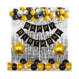 Happy Birthday Decorations Kit combo Package include  black happy birthday banner 13 LETTER, 15pcs golden metallic, 15pcs black metallic, 2pcs golden star foil.SET OF 45 PCS