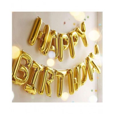 Happy Birthday Foil Balloons for Birthday Decoration (Gold, 13 Letters 16 inch Alphabet Banner)